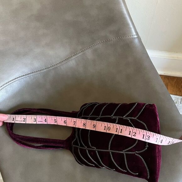 Vintage burgundy velvet glam goth spider web chains mini bag wristlet formal - Picture 4 of 8